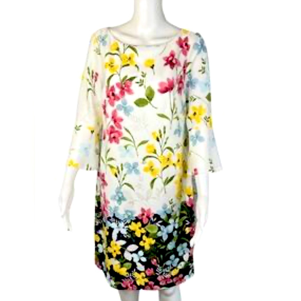 Jessica H Dress Womens 8 Floral Print Shift Long Sleeve Tie Zip Midi Ladies
